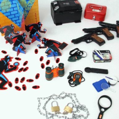 nur ein Teil des Spielmaterials Detektiv Kindergeburtstag Mottoparty mieten