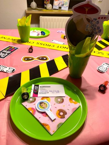 Tischdeko für Mädchen Detektivparty 3 Ausrufezeichen Detektivparty Mädchen Kindergeburtstag